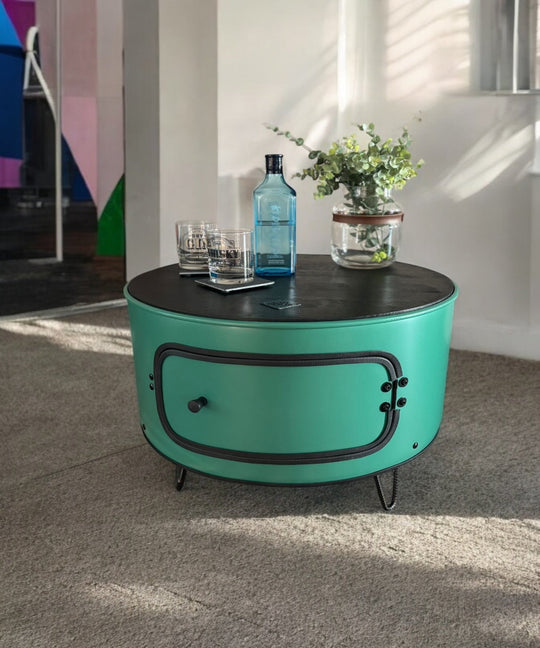 KILLEFIT Designer Fass Nachttisch - 208L Ölfass Couchtisch niedrig Industrial