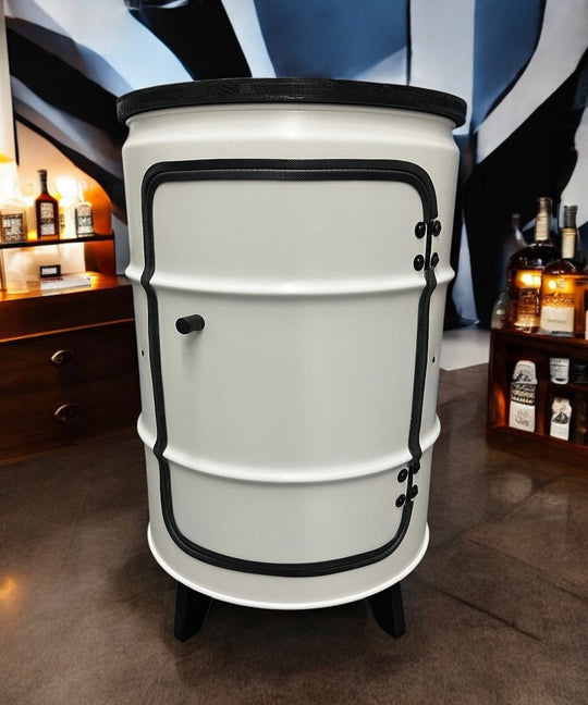 BENNE Designer Fass Minibar - 60L Ölfass Stehtisch mit Tür Industrial Style