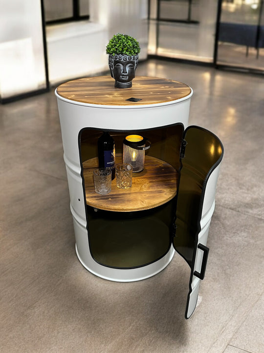 DENNIS Designer Fass Minibar - 208L Ölfass Schrank mit Tür Industrial Style