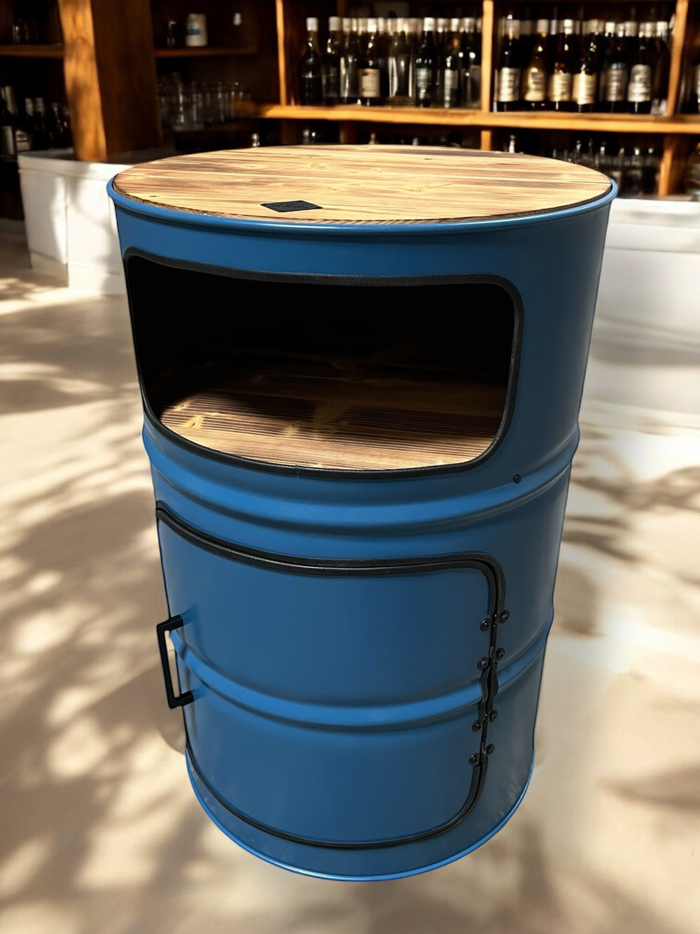 HULK Designer Fass Schrank - 208L Ölfass Premium Minibar mit 3 Brettern