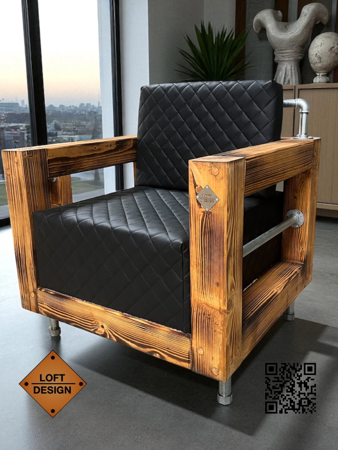 Industrial Lounge Sessel - Handgefertigt aus Kiefernholz