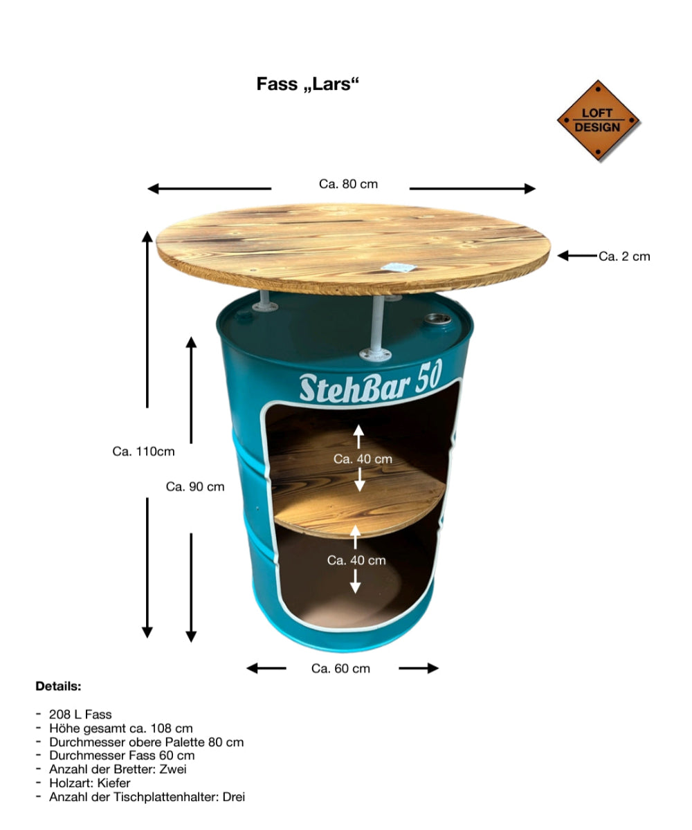 LARS Designer Fass Stehtisch - 208L Ölfass Bartisch 110cm Industrial Style