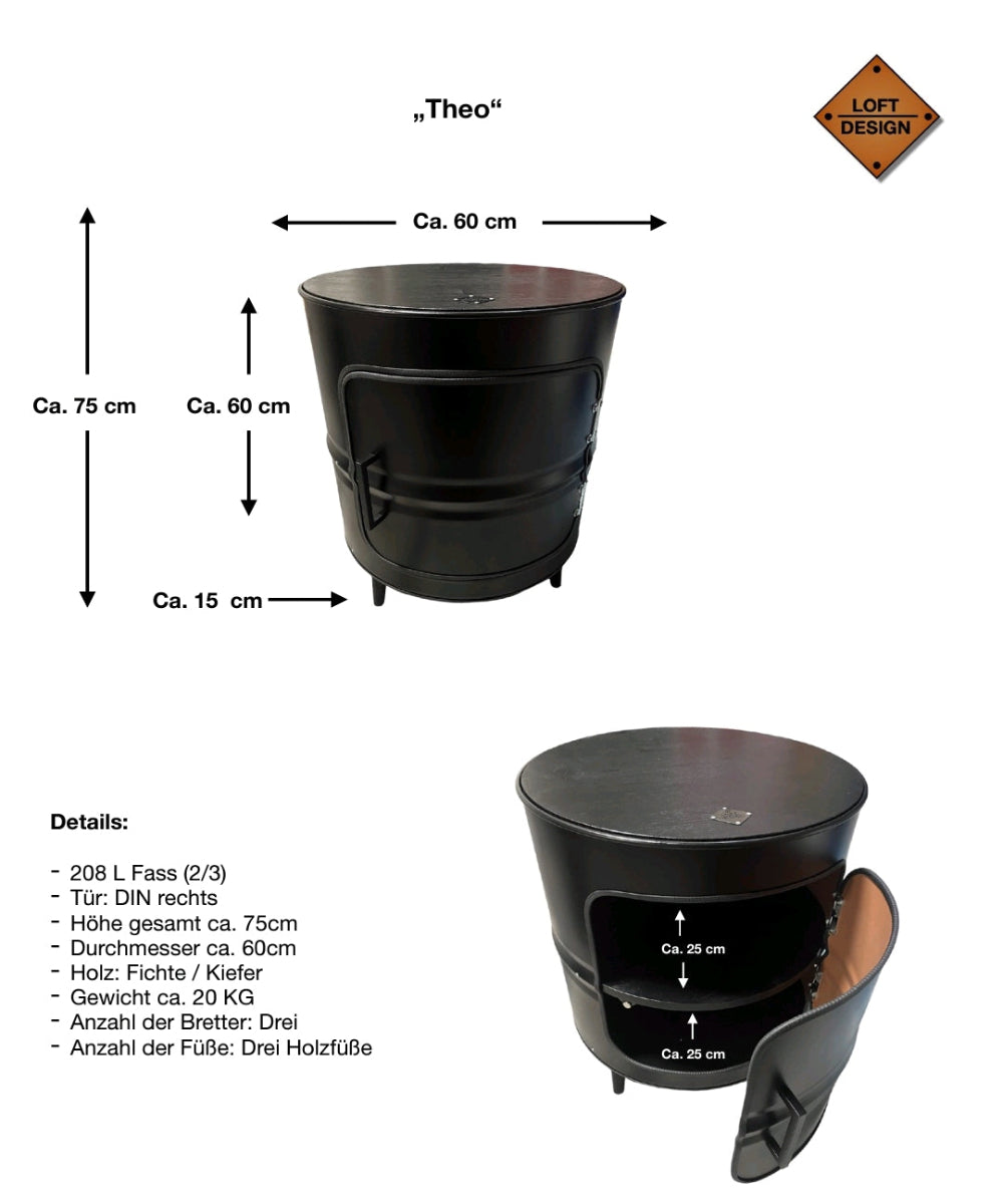 THEO Designer Fass Minibar - Upcycling Ölfass 208L Beistelltisch Couchtisch