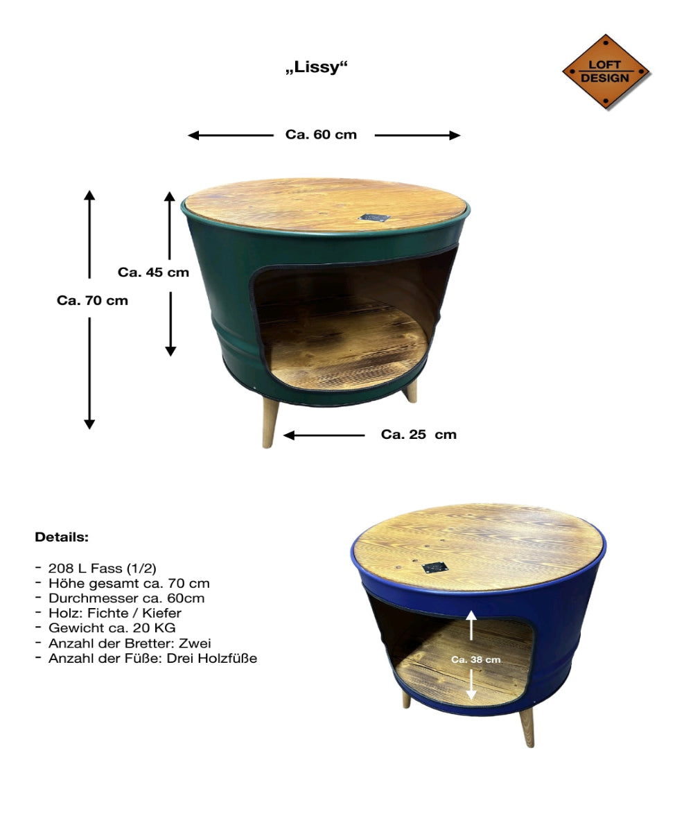 LISSY Designer Fass Couchtisch - 208L Ölfass Beistelltisch Industrial Style