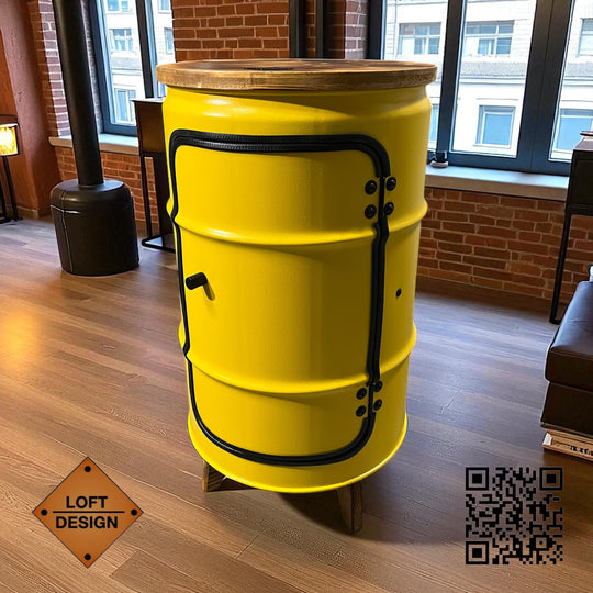 BENNE Designer Fass Minibar - 60L Ölfass Stehtisch mit Tür Industrial Style