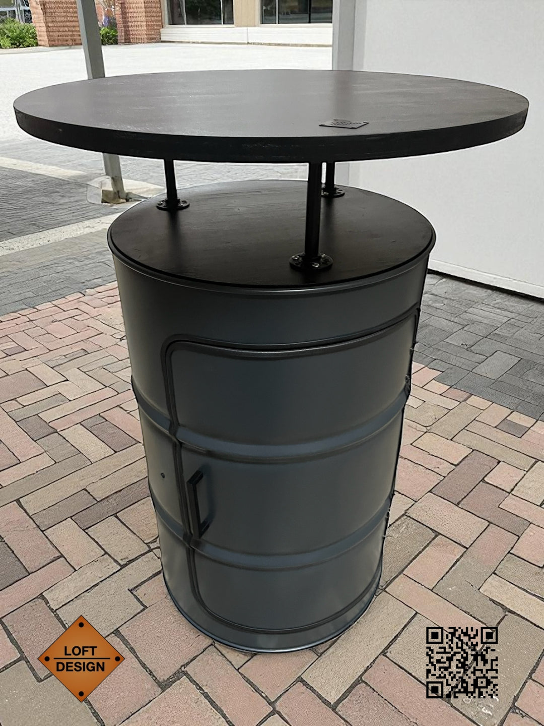 LARS Designer Fass Stehtisch - 208L Ölfass Bartisch 110cm Industrial Style