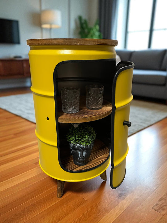 BENNE Designer Fass Minibar - 60L Ölfass Stehtisch mit Tür Industrial Style