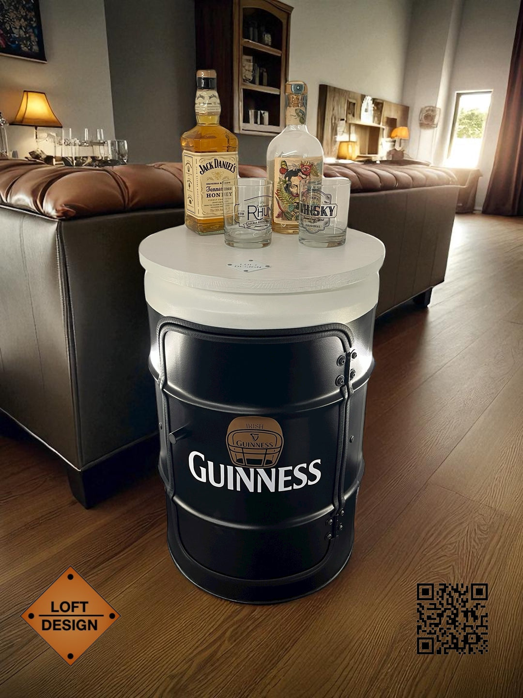 BENNE Designer Fass Minibar - 60L Ölfass Stehtisch mit Tür Industrial Style