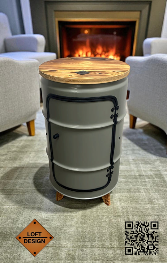 BENNE Designer Fass Minibar - 60L Ölfass Stehtisch mit Tür Industrial Style