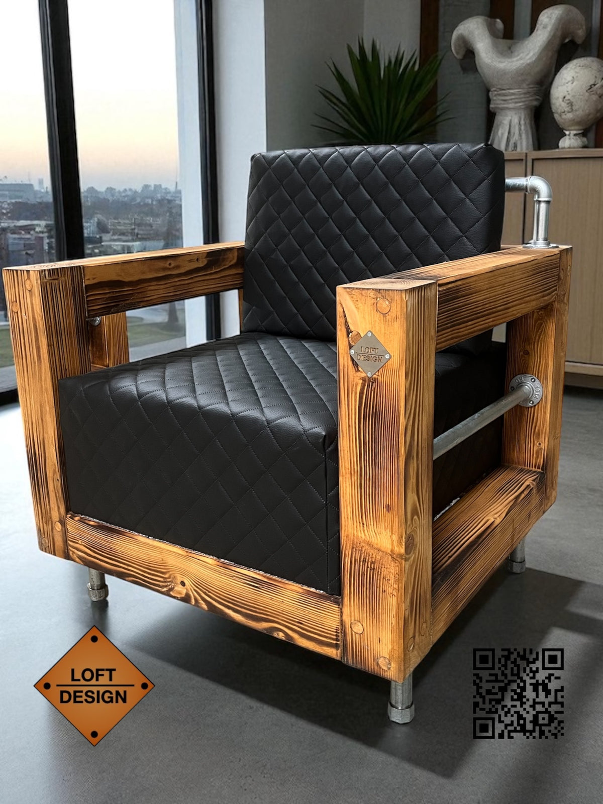 Industrial Lounge Sessel - Handgefertigt aus Kiefernholz