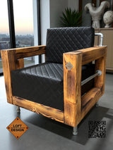 Industrial Lounge Sessel - Handgefertigt aus Kiefernholz