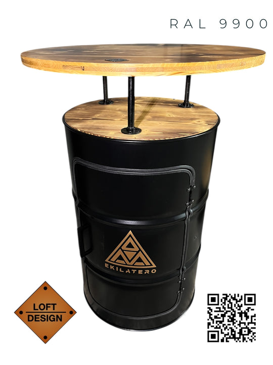 LARS MASSIV Designer Fass Stehtisch - 208L Ölfass Bartisch 110cm Industrial Style