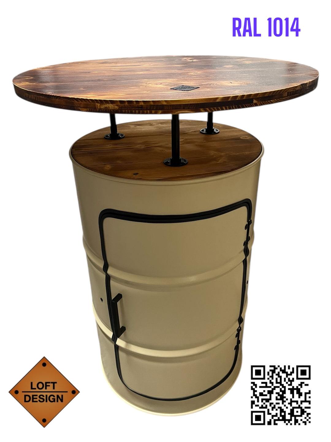 LARS MASSIV Designer Fass Stehtisch - 208L Ölfass Bartisch 110cm Industrial Style