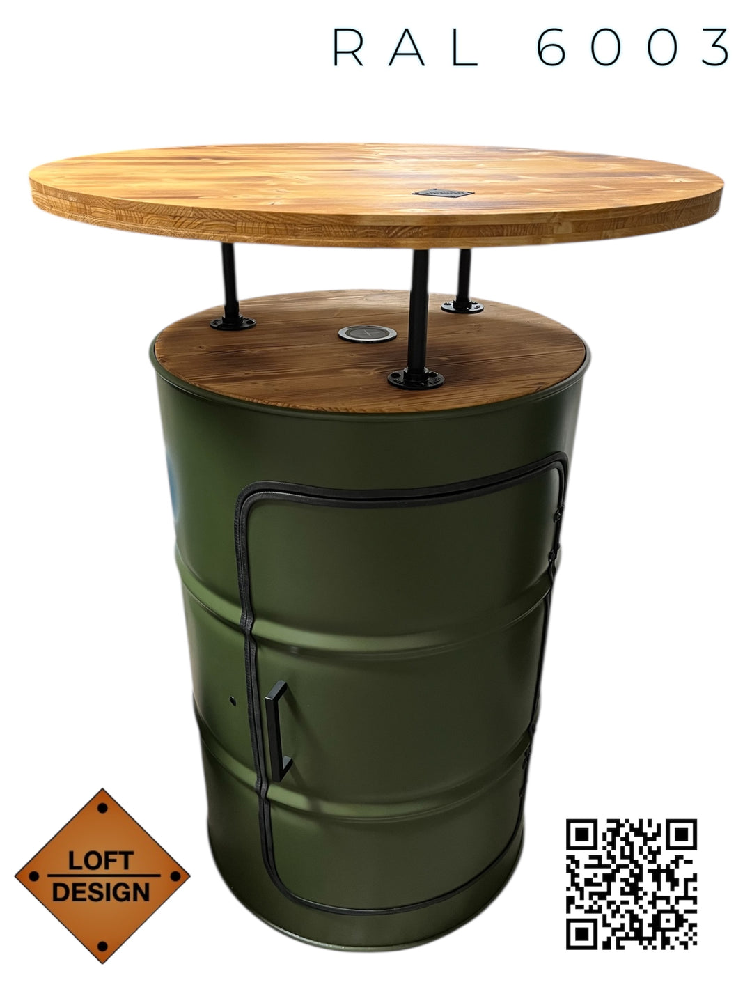 LARS MASSIV Designer Fass Stehtisch - 208L Ölfass Bartisch 110cm Industrial Style