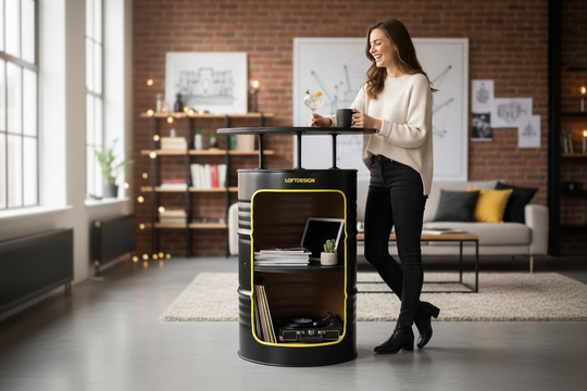 LARS Designer Fass Stehtisch - 208L Ölfass Bartisch 110cm Industrial Style