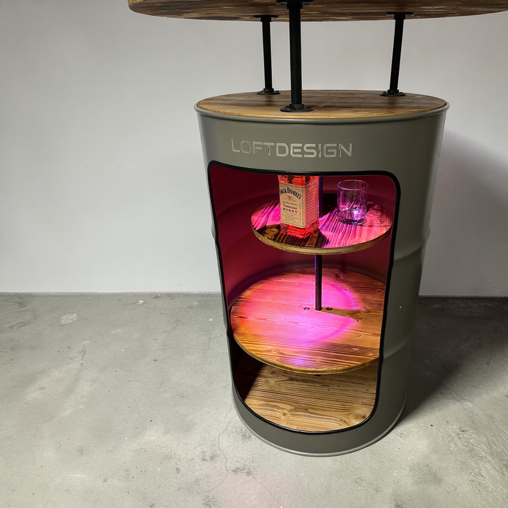 LARS MASSIV Designer Fass Stehtisch - 208L Ölfass Bartisch 110cm Industrial Style