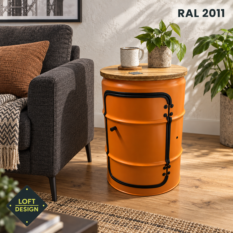 BENNE in RAL 2011 als Beistelltisch mit Tür
