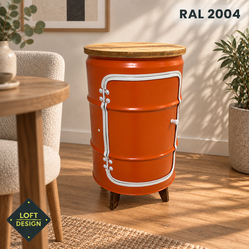 BENNE in RAL 2004 – zweite Ansicht mit Holzfüßen