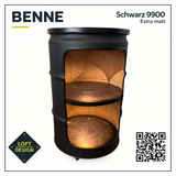 BENNE Schwarz 9900 – Extra matt (Sonderfarbe), mit goldenem Fächermuster und Beleuchtung, ohne Dekoration