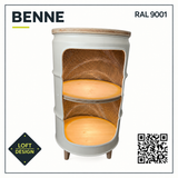 BENNE RAL 9001 mit Wellenmuster, Holzfüßen und Beleuchtung, ohne Dekoration – Beispielausführung