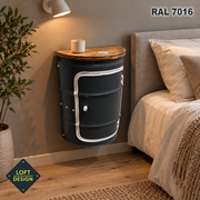 HALBZEIT MINI Deko Schlafzimmer RAL7016 – mit Tür. Beispielausführung; Ausstattung siehe Auswahl.