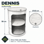 DENNIS – Außenmaße: Ø 60 cm, Höhe 90 cm ohne Füße oder Rollen.