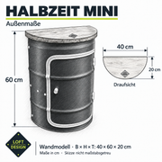 HALBZEIT MINI – Außenmaße B × H × T: 40 × 60 × 20 cm.