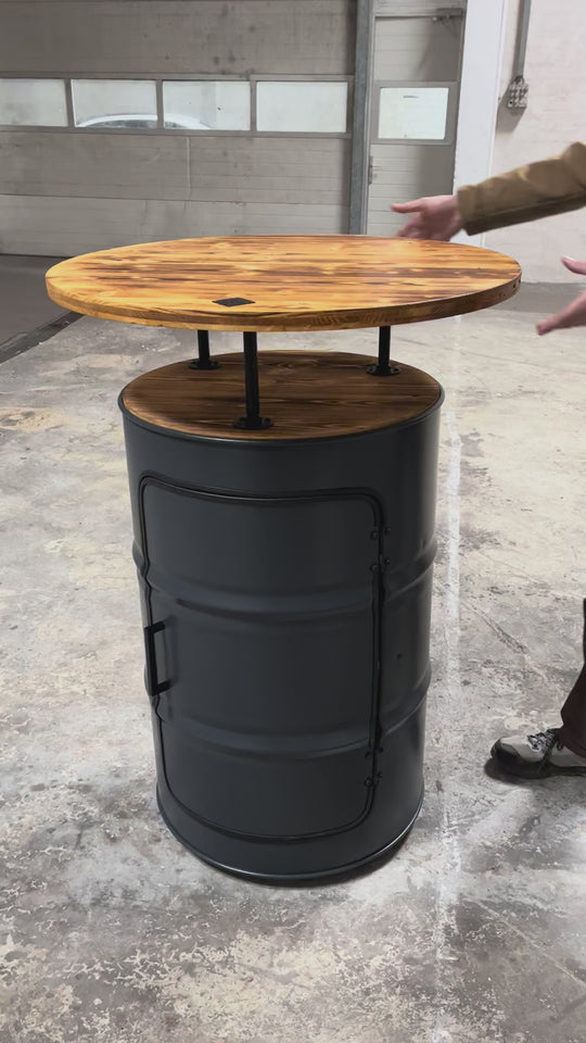 LARS MASSIV Designer Fass Stehtisch - 208L Ölfass Bartisch 110cm Industrial Style