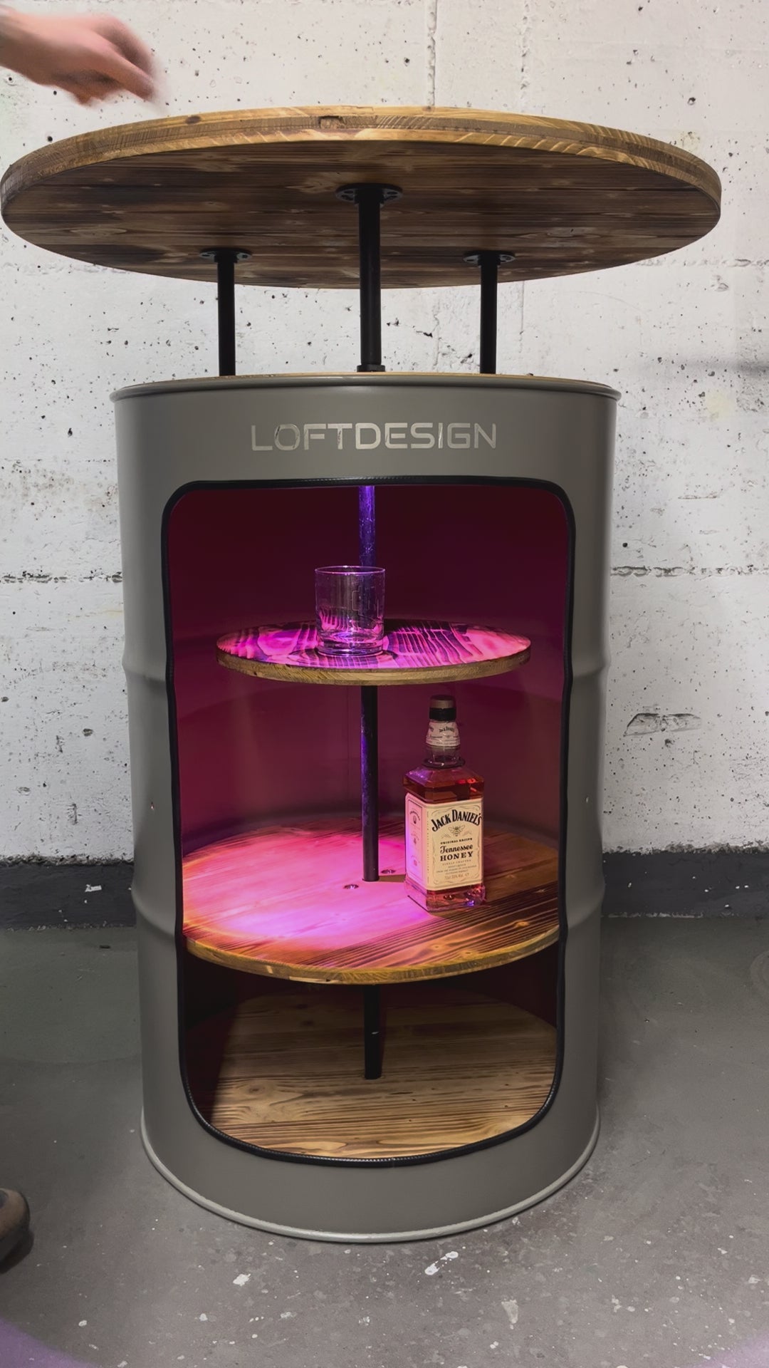 DENNIS Designer Fass Minibar - 208L Ölfass Schrank mit Tür Industrial Style
