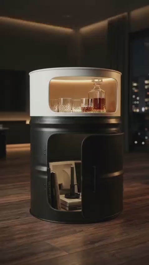 HULK Designer Fass Schrank - 208L Ölfass Premium Minibar mit 3 Brettern